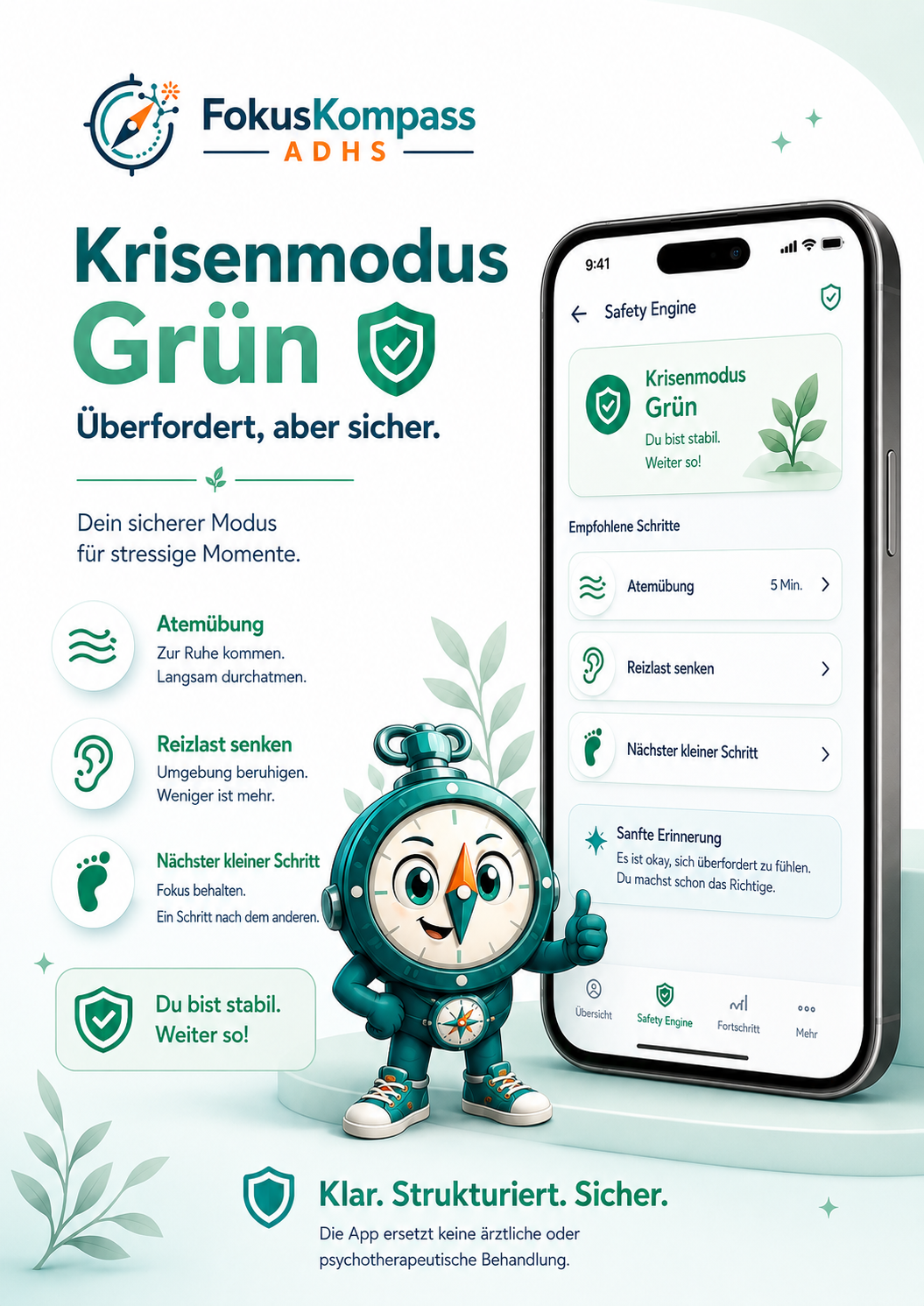 Grüner Krisenmodus mit Atemübung, Reizlast senken und nächstem kleinen Schritt